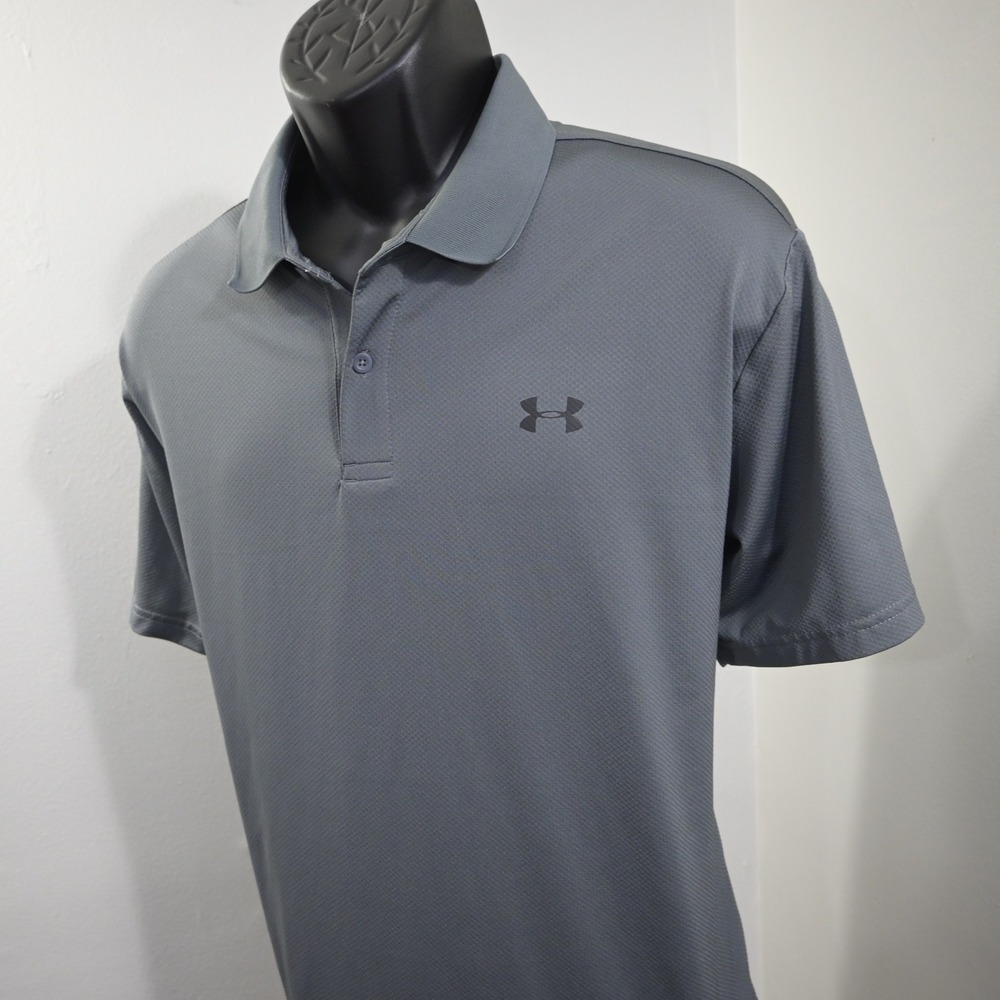Under Armour Golf Polo Mens XL Loose Gray Performance HeatGear Short Sleeve